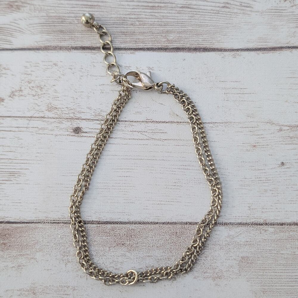 Vintage Bracelet - Two Row Light Gold Tone Chain Bracelet